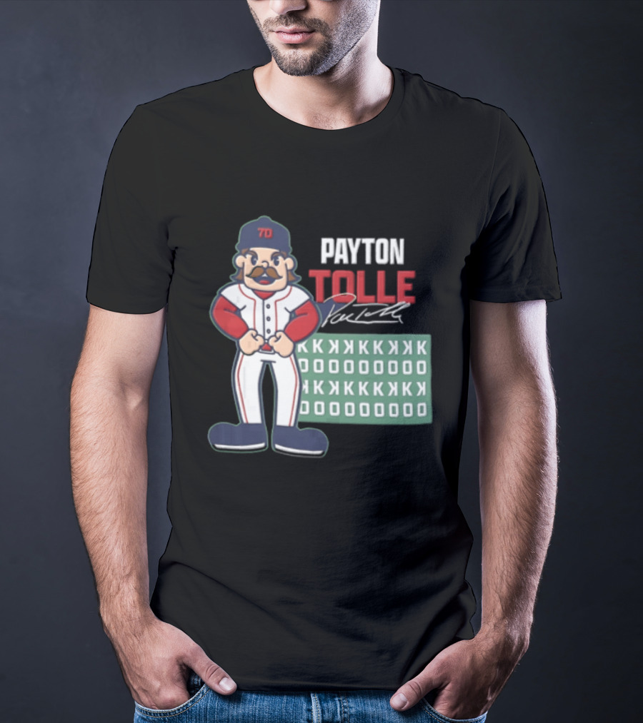 Payton Tolle Cartoon Baseball Player Mustache Cap K Strikeouts T-Shirt