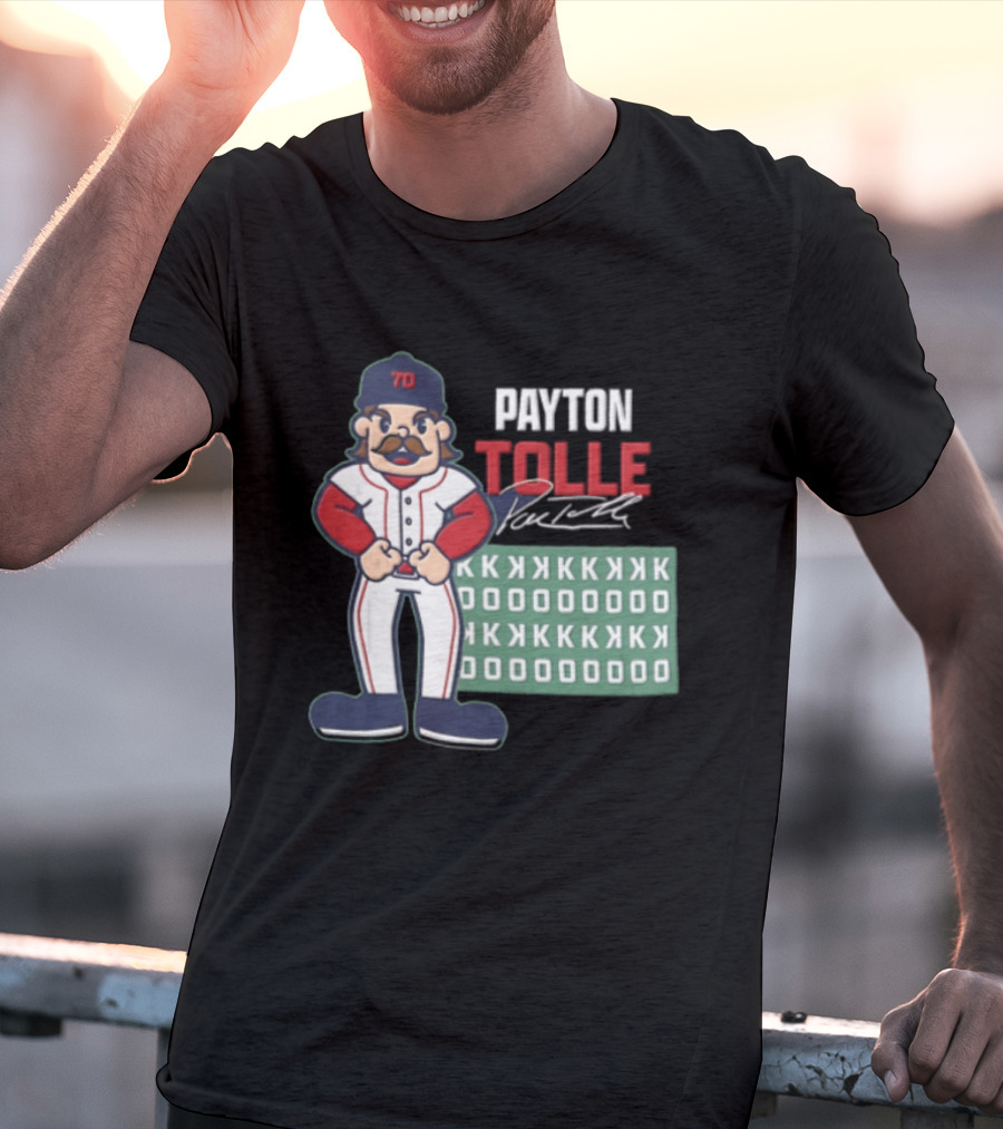 Payton Tolle Cartoon Baseball Player Mustache Cap K Strikeouts T-Shirt