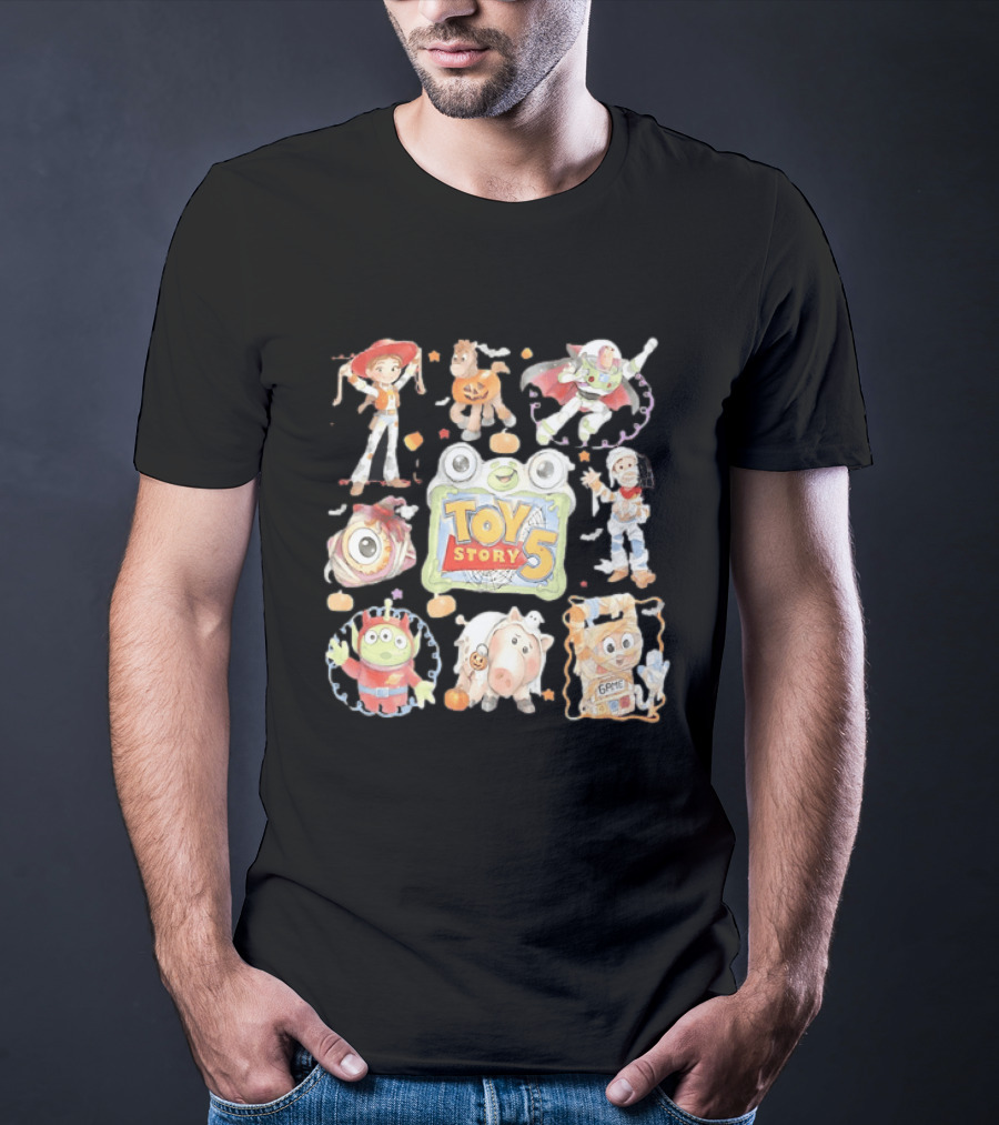 Toy Story 5 Halloween 2026 Buzz Woody Jessie Hamm Alien Potato Rex Bo Peep Slinky Decorations T-Shirt