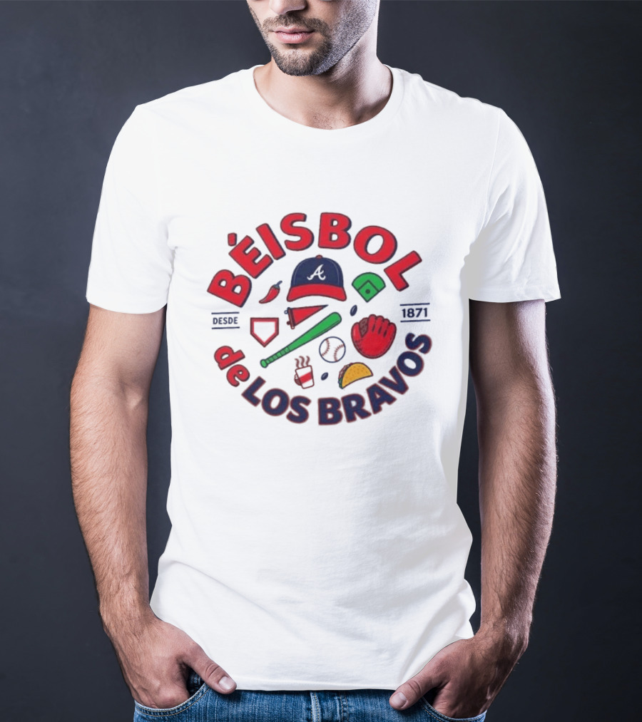Béisbol De Los Bravos Atlanta Braves Desde 1871 Cap Glove Bat Baseball Iconography T-Shirt