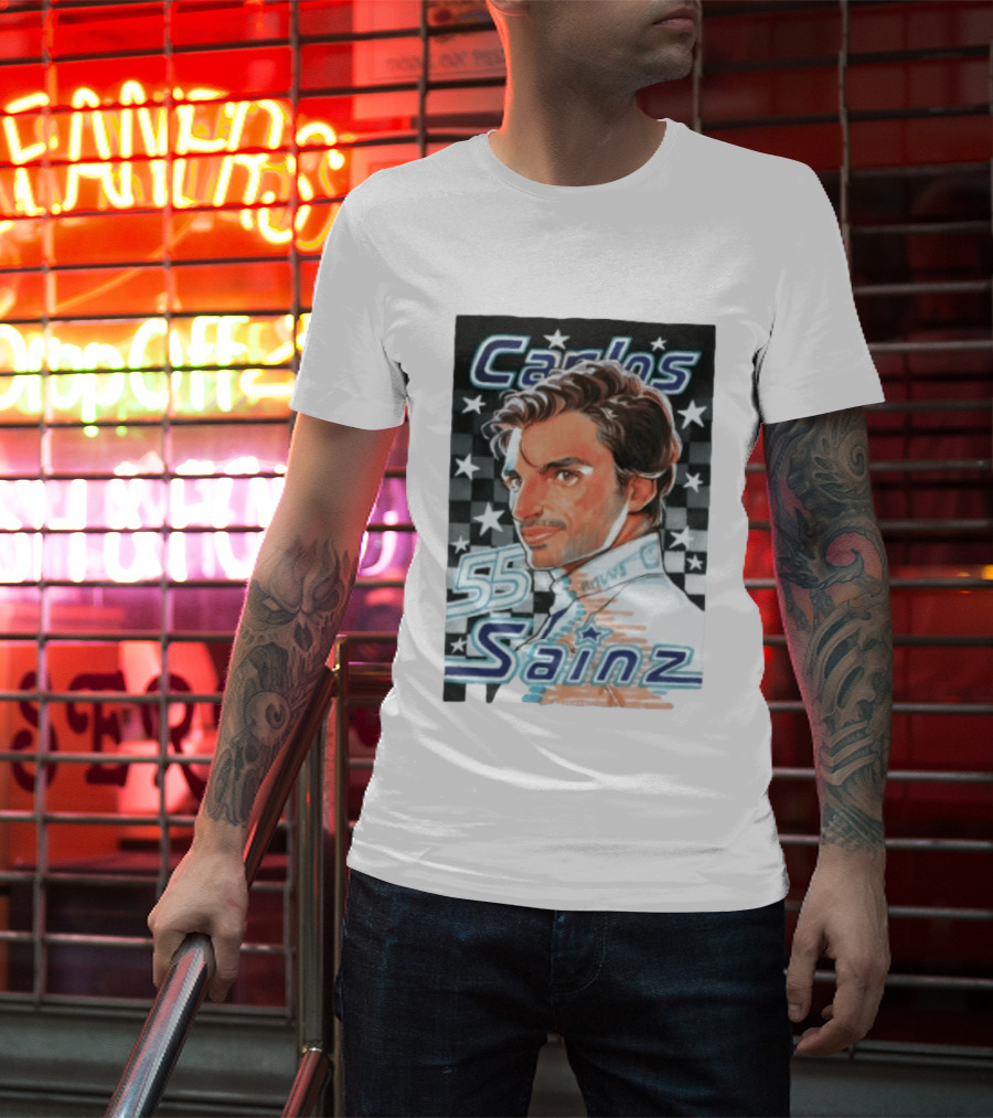Carlos Sainz No 55 Formula 1 Racing Star Checkerboard T-Shirt