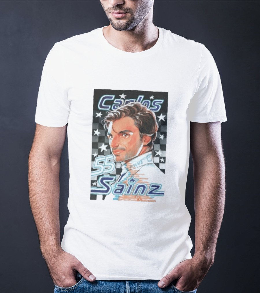 Carlos Sainz No 55 Formula 1 Racing Star Checkerboard T-Shirt