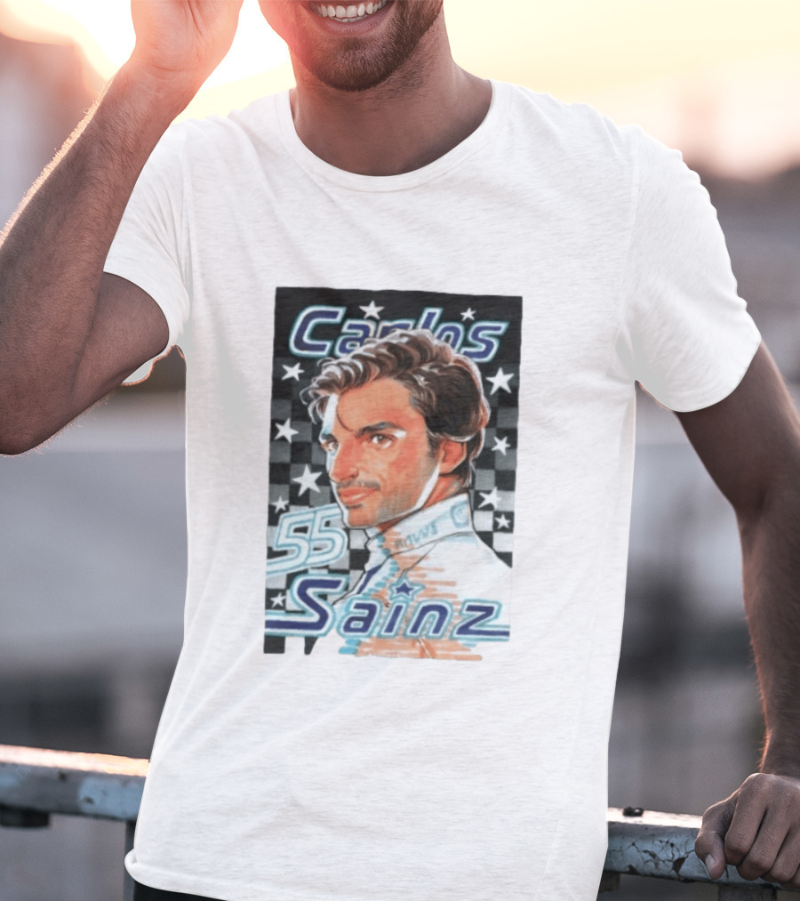 Carlos Sainz No 55 Formula 1 Racing Star Checkerboard T-Shirt