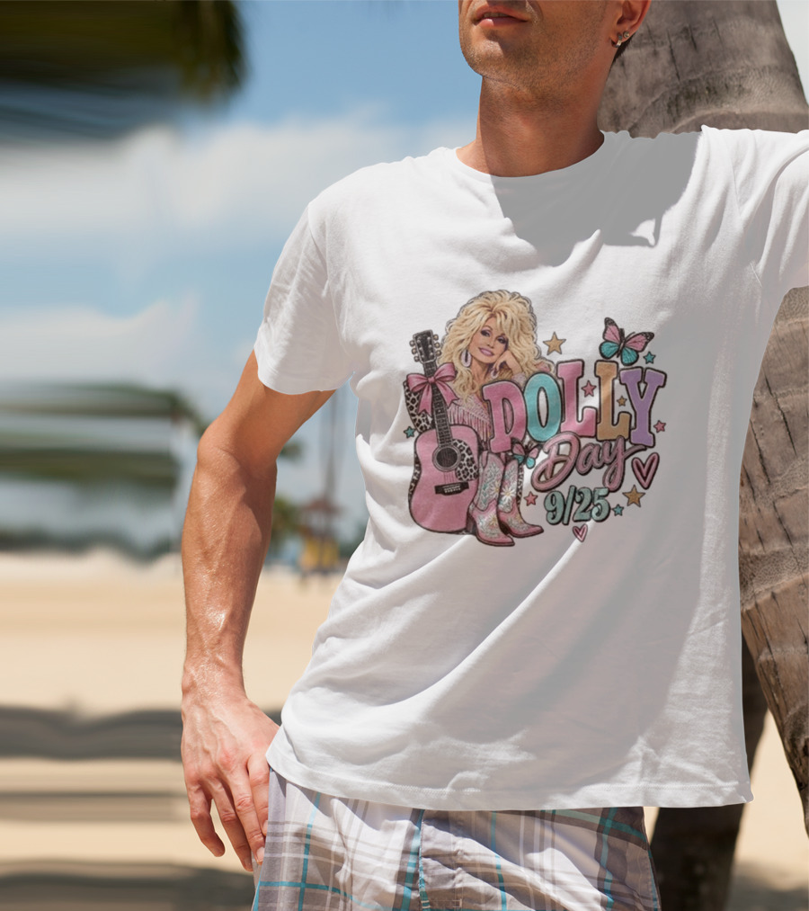 Dolly Day 9/25 Pink Butterfly Guitar Boots Stars T-Shirt