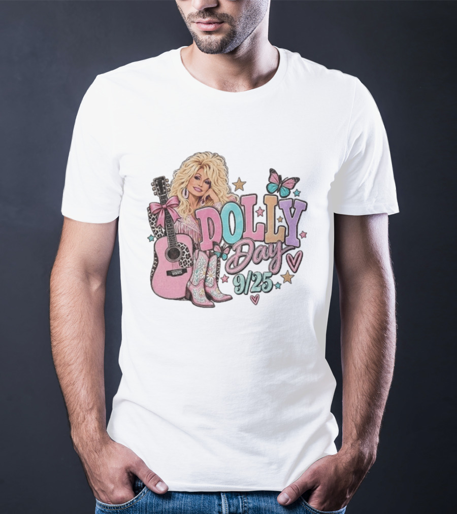 Dolly Day 9/25 Pink Butterfly Guitar Boots Stars T-Shirt