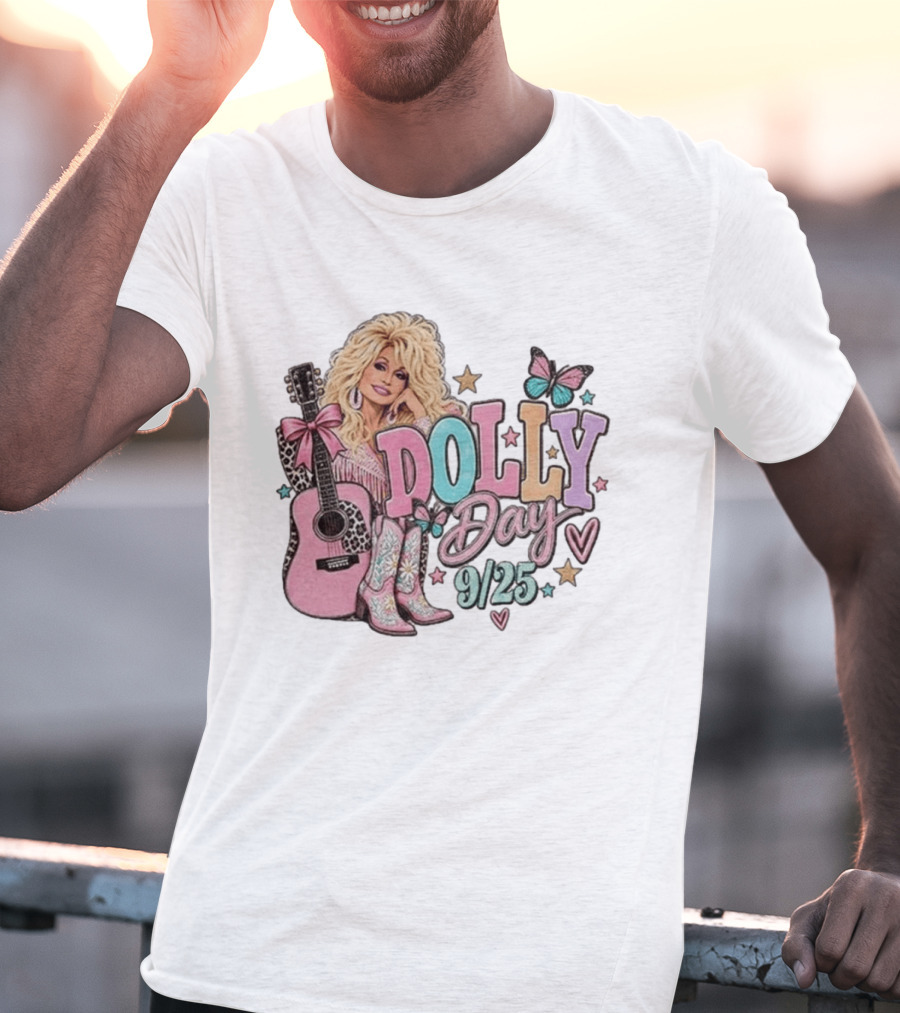 Dolly Day 9/25 Pink Butterfly Guitar Boots Stars T-Shirt