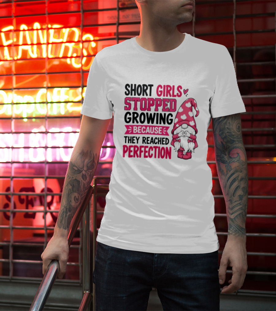 Short Girls Stopped Growing Because They Reached Perfection Gnome Heart Hat T-Shirt
