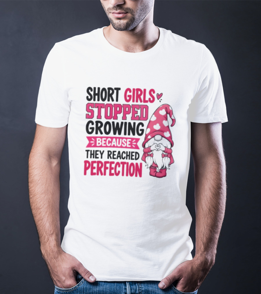 Short Girls Stopped Growing Because They Reached Perfection Gnome Heart Hat T-Shirt