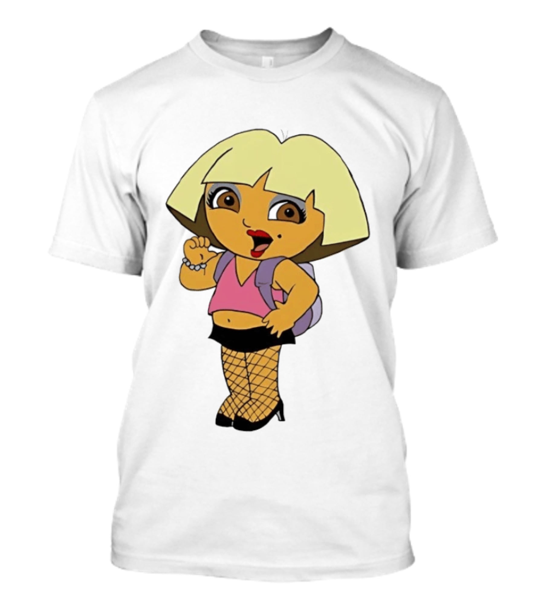 Explorer Parody Cartoon Mashup Pop Culture Icon With Backpack And Fishnets T-Shirt
