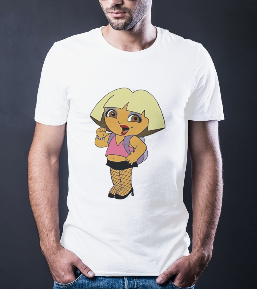 Explorer Parody Cartoon Mashup Pop Culture Icon With Backpack And Fishnets T-Shirt