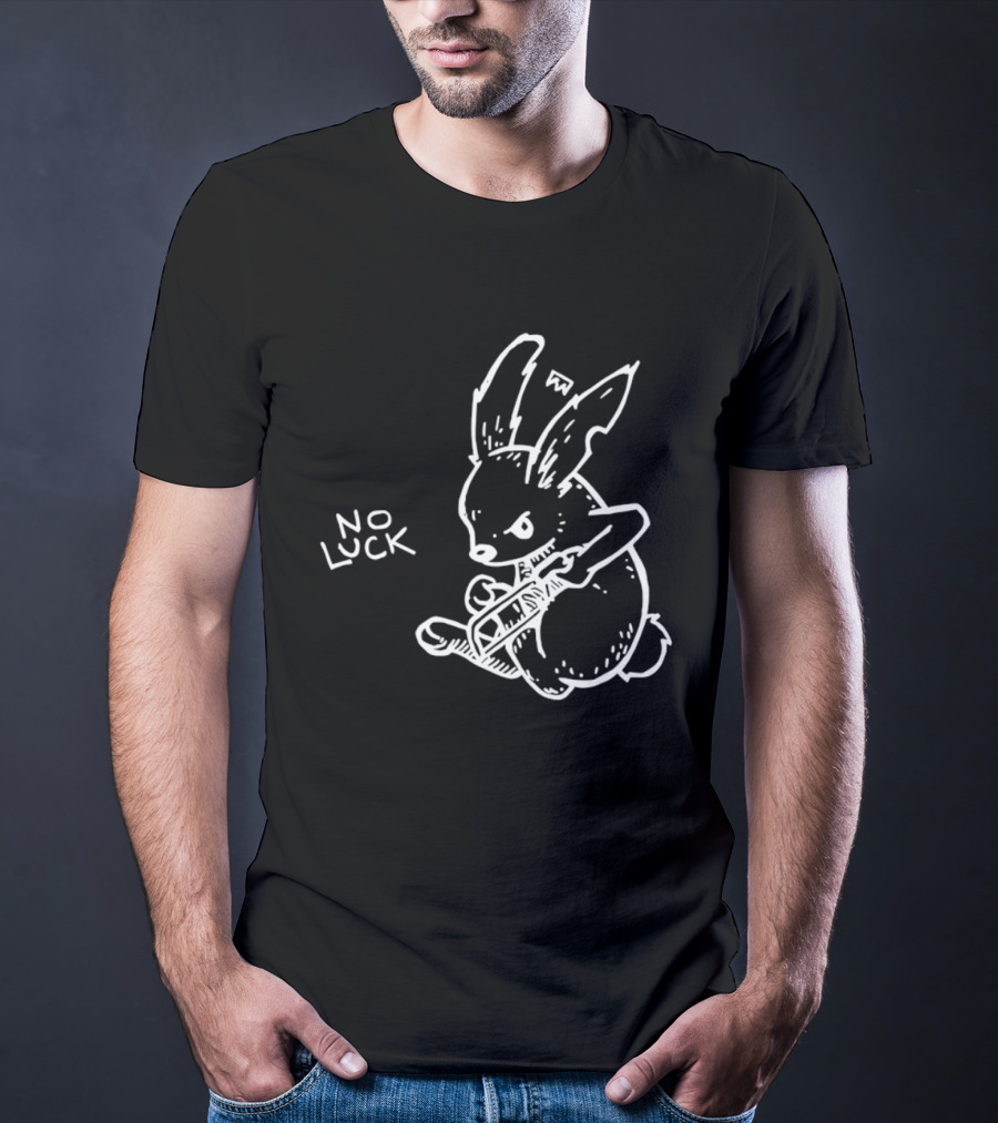 No Luck Angry Rabbit Hacksaw Doodle T-Shirt