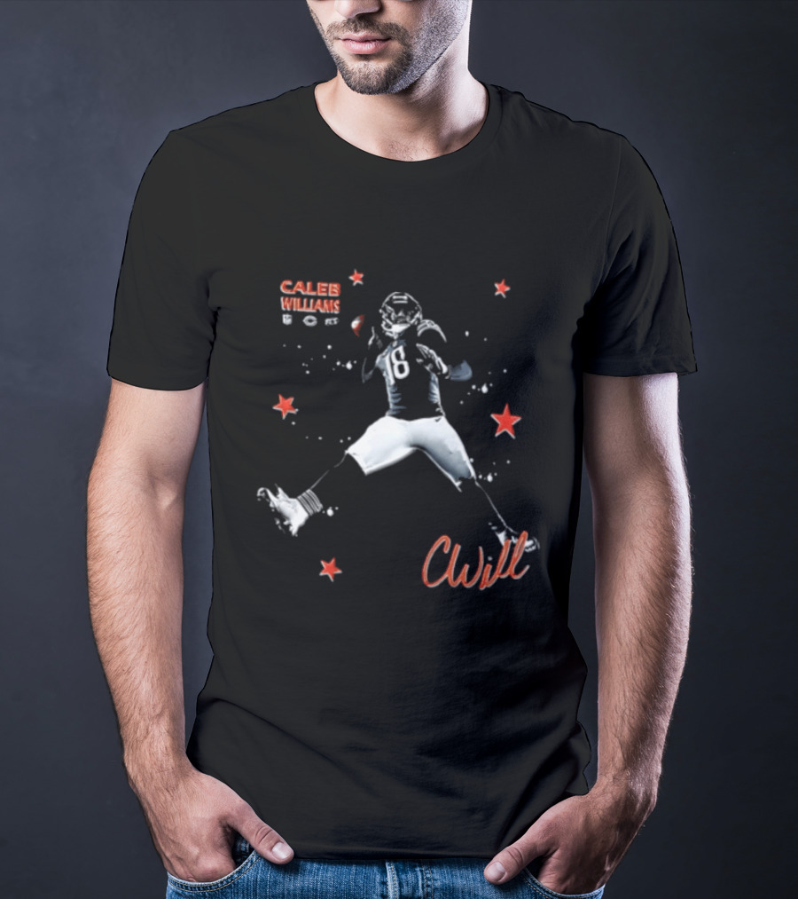 Caleb Williams Cwill 18 Chicago Football Player Throwing Ball Stars T-Shirt