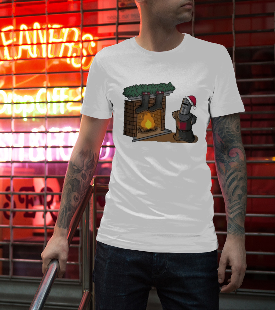 Monty Python Black Knight Christmas Holiday Fireplace Scene T-Shirt