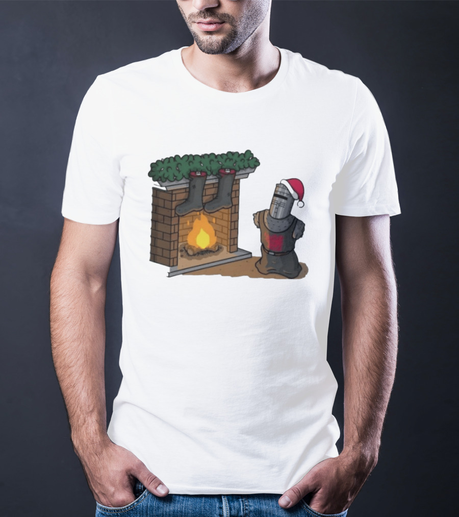 Monty Python Black Knight Christmas Holiday Fireplace Scene T-Shirt