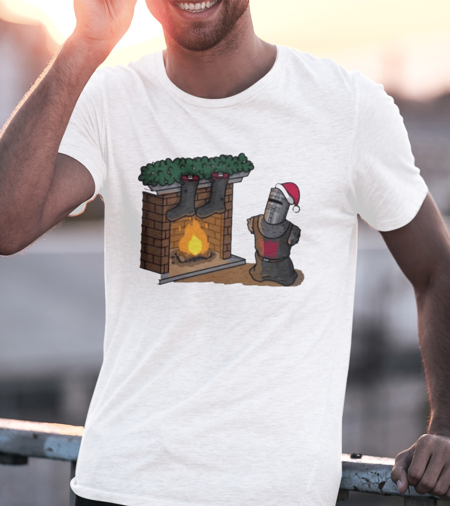 Monty Python Black Knight Christmas Holiday Fireplace Scene T-Shirt
