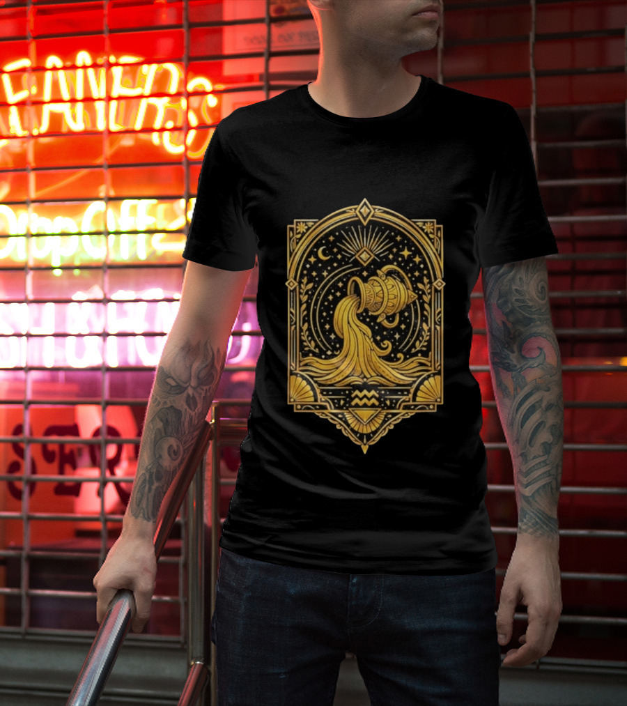 Aquarius Zodiac Golden Celestial Water Bearer T-Shirt