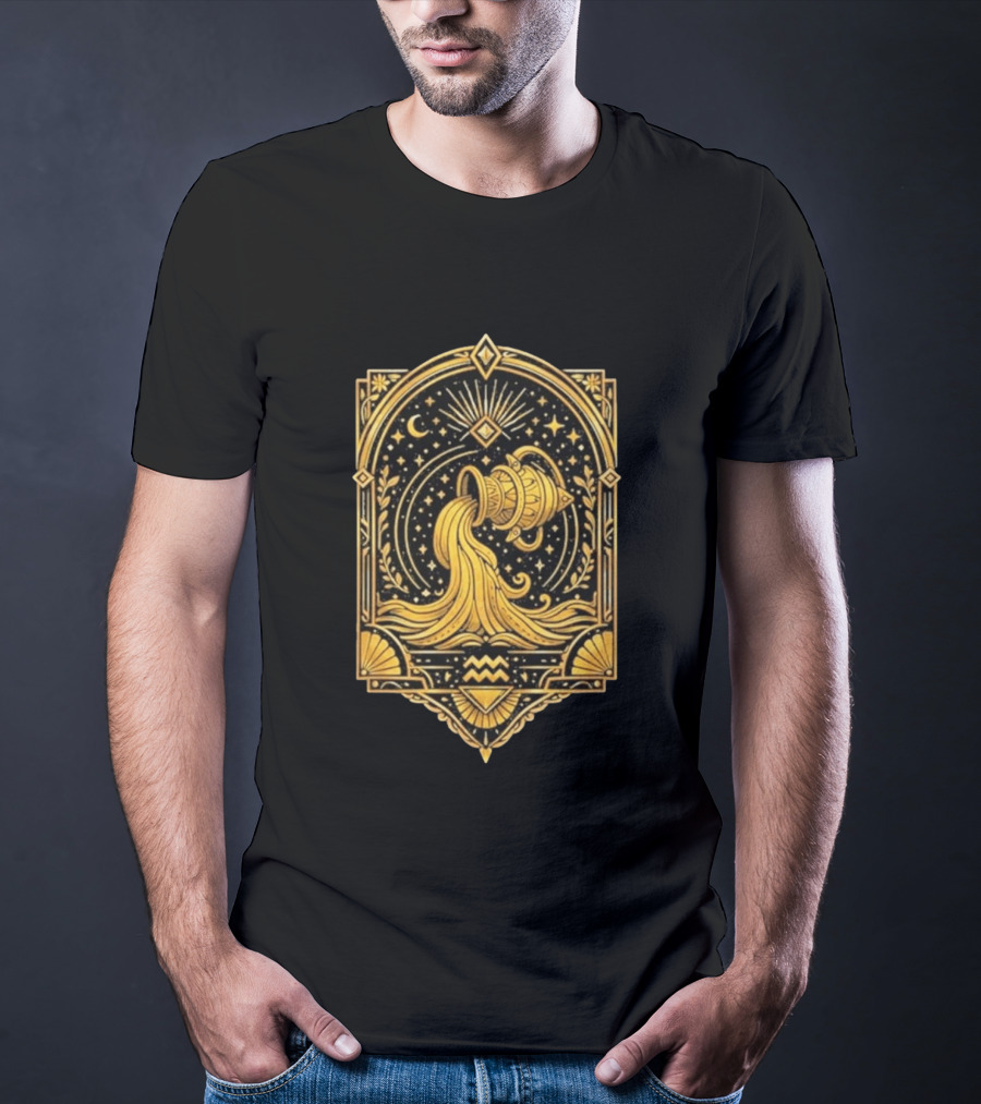 Aquarius Zodiac Golden Celestial Water Bearer T-Shirt
