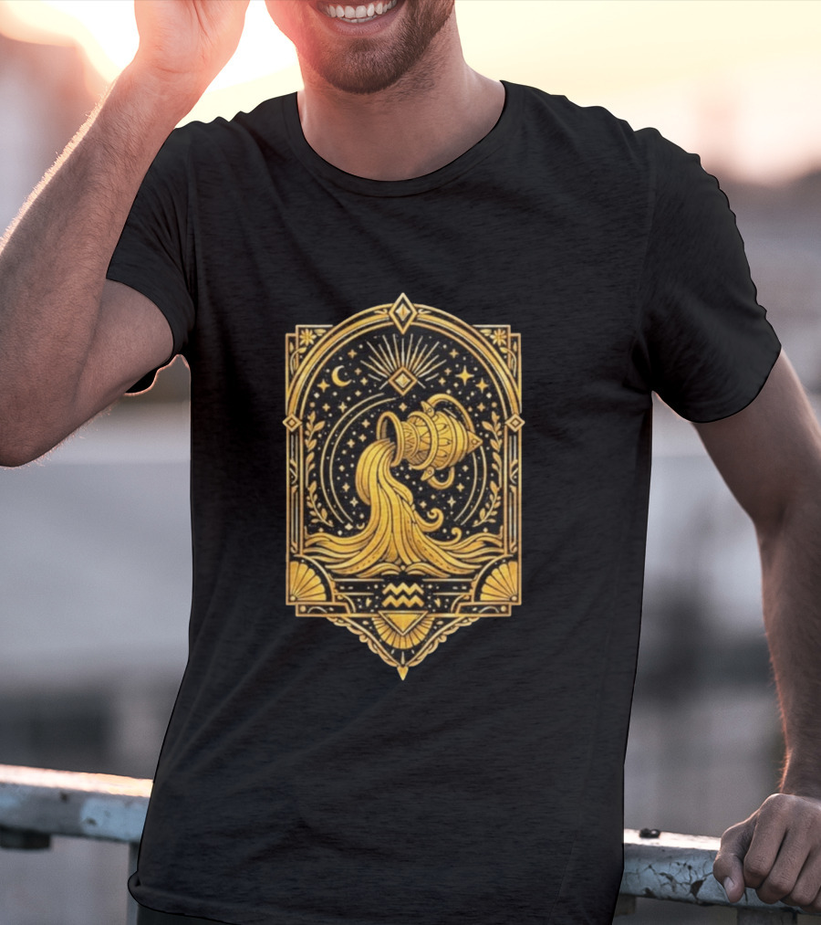 Aquarius Zodiac Golden Celestial Water Bearer T-Shirt