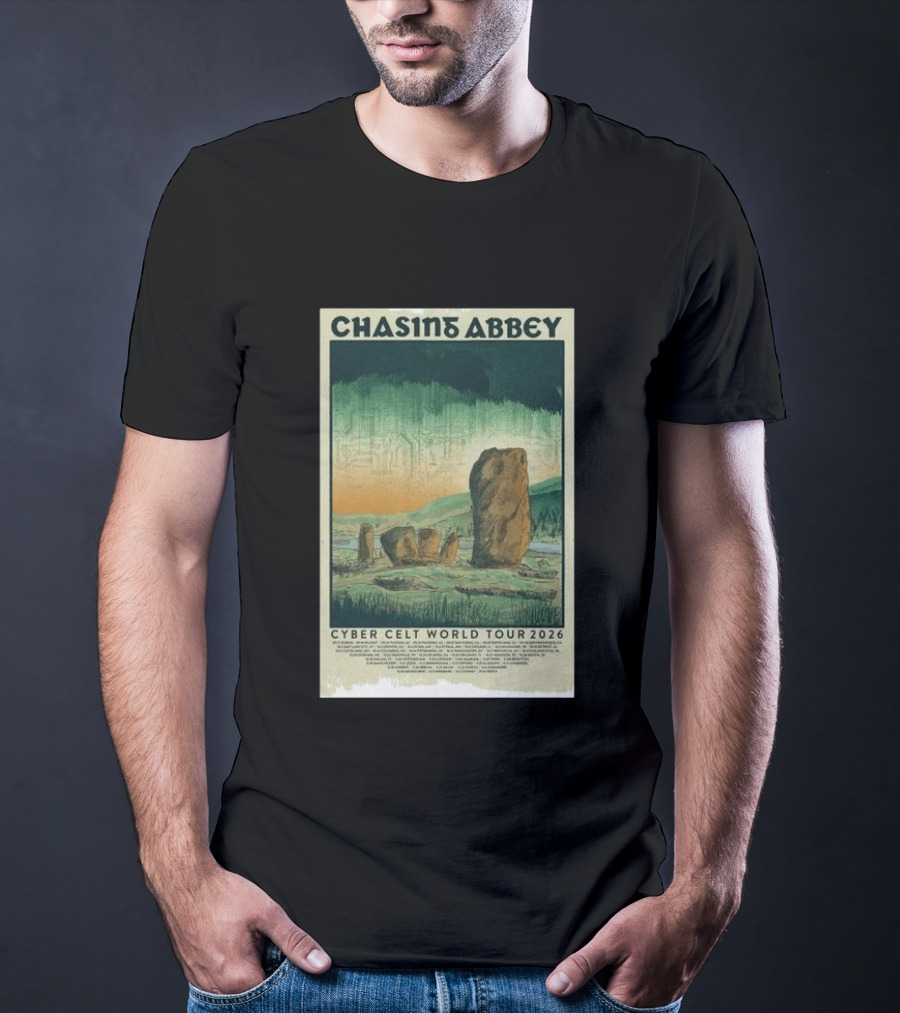 Chasin Abbey Cyber Celt World Tour 2026 Stone Circle Landscape T-Shirt