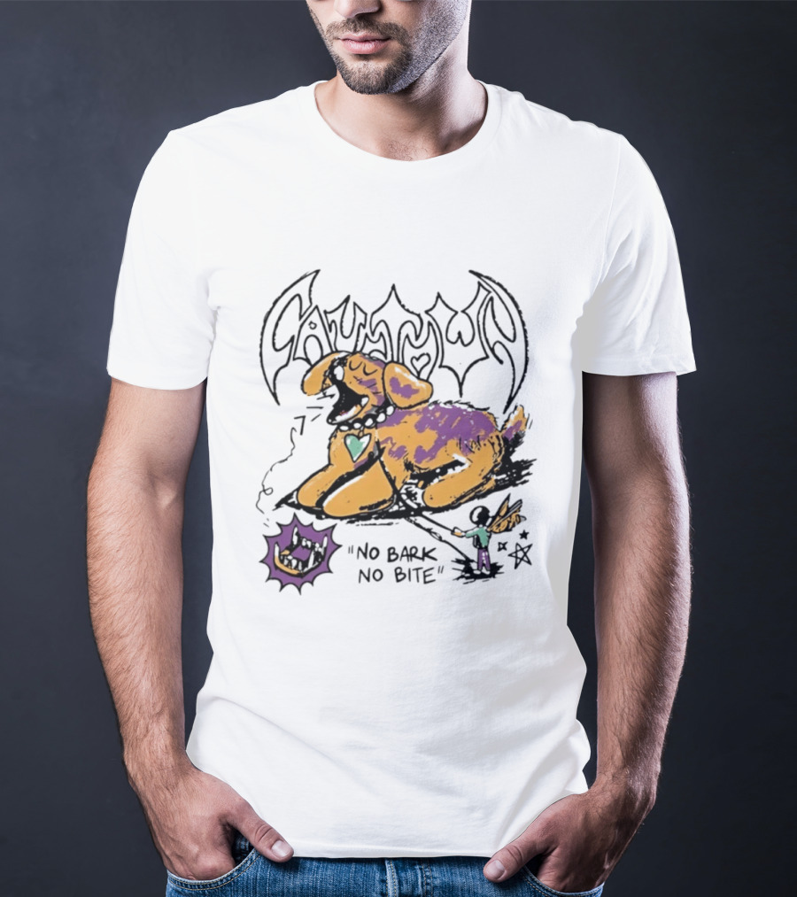 Cautown No Bark No Bite Dog Streetwear Alternative Heart Collar And Star T-Shirt