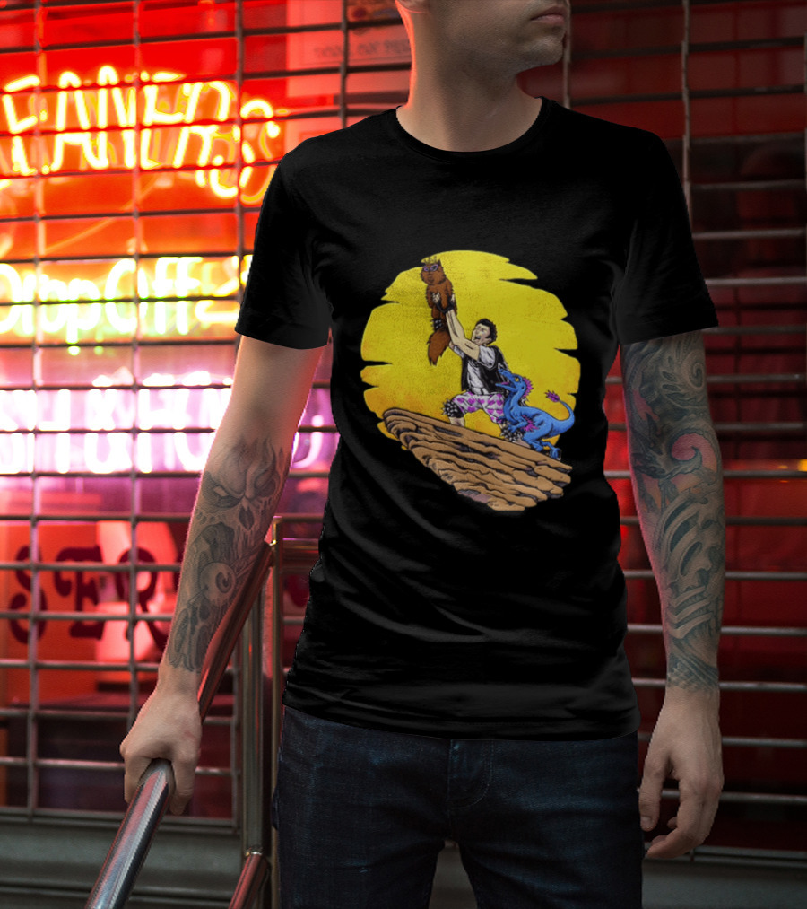 Randy Marsh Holding Cat With Blue Dinosaur Scene T-Shirt