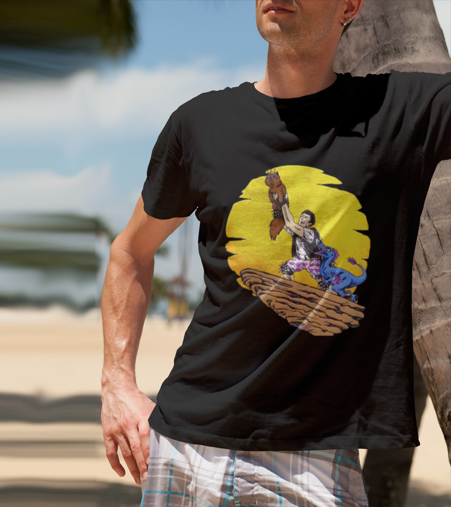 Randy Marsh Holding Cat With Blue Dinosaur Scene T-Shirt
