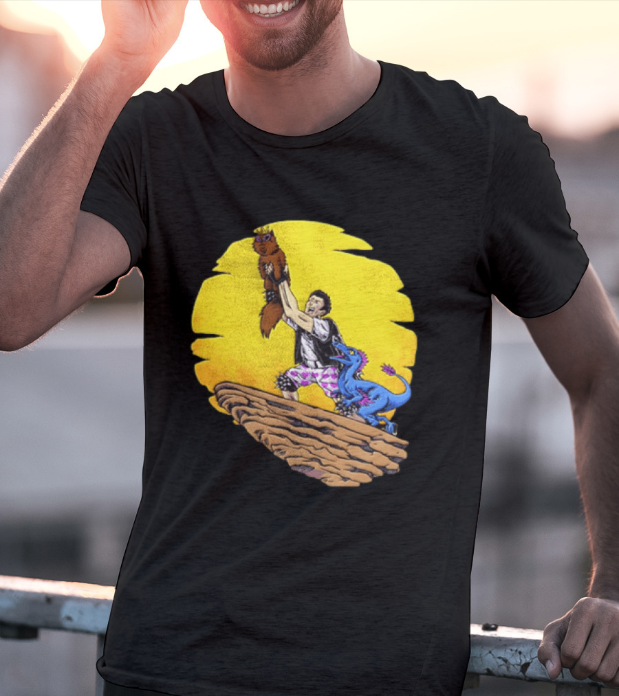 Randy Marsh Holding Cat With Blue Dinosaur Scene T-Shirt