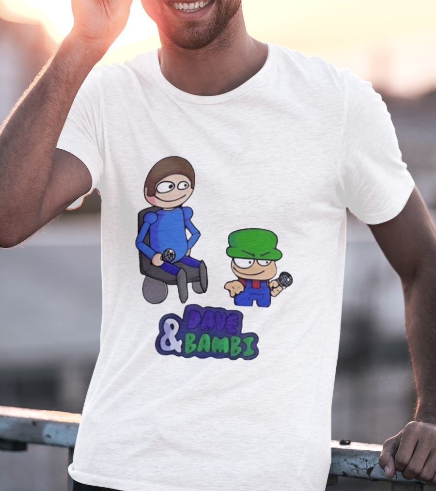 Friday Night Funkin Dave And Bambi Characters With Microphones T-Shirt