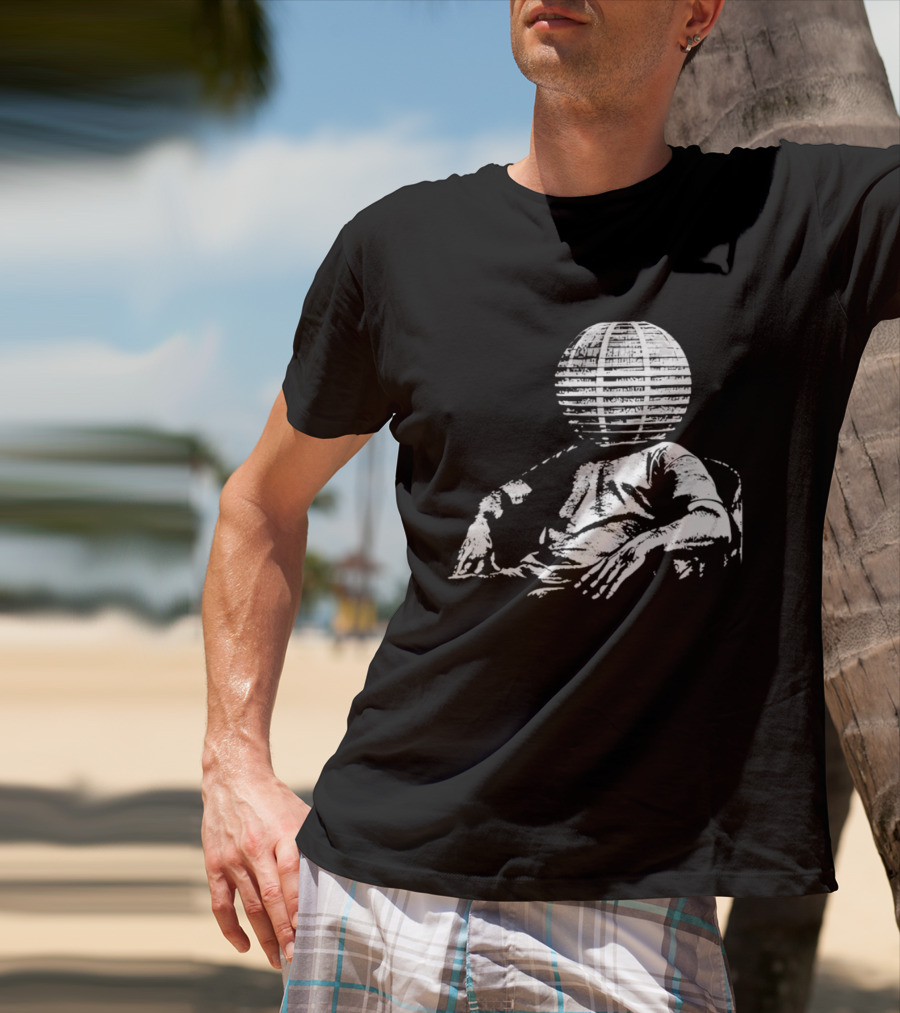 Sure, Here's A New Title For The : "Surreal Distressed Globe Head Sitting Figure T-Shirt