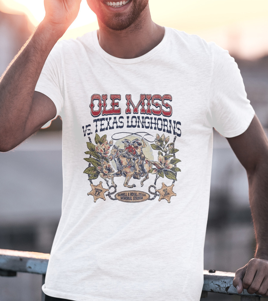 Ole Miss Rebels Vs Texas Longhorns 2026 Game Day Darrell K Royal Texas Memorial Stadium Austin TX October T-Shirt