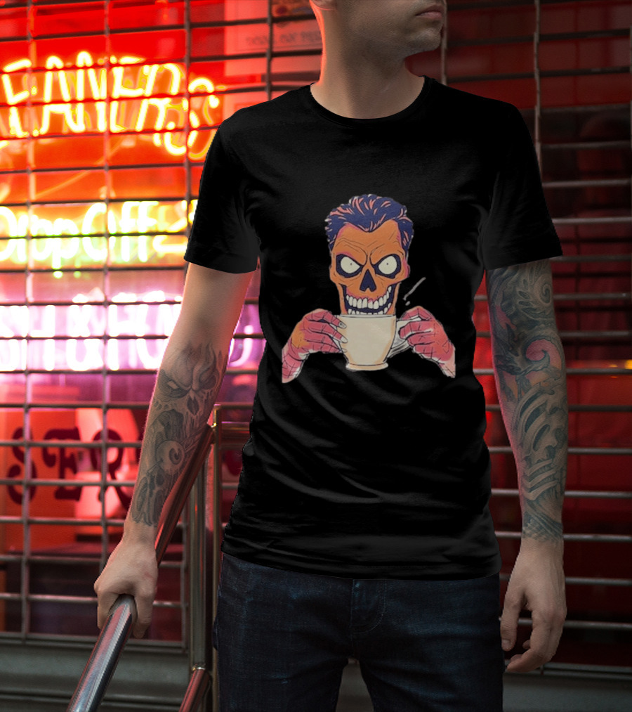 Skull Drink Coffee Skeleton Comic Unique T-Shirt
