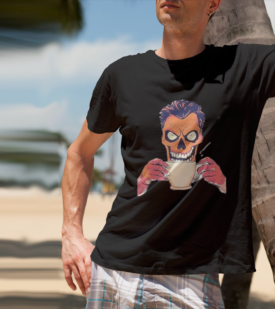 Skull Drink Coffee Skeleton Comic Unique T-Shirt