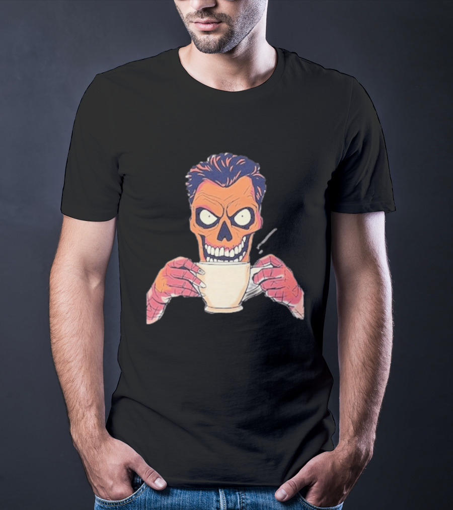 Skull Drink Coffee Skeleton Comic Unique T-Shirt