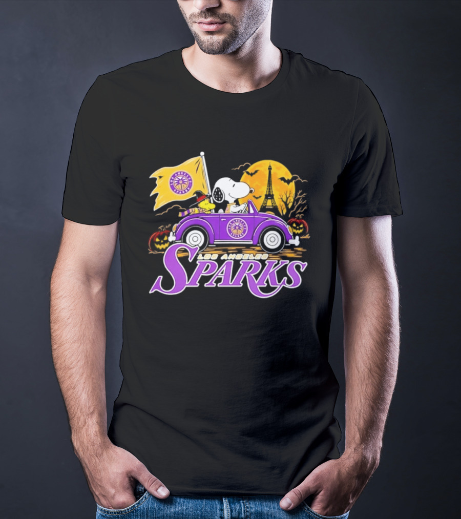 Snoopy Woodstock Los Angeles Sparks Halloween Pumpkin Car Adventure T-Shirt