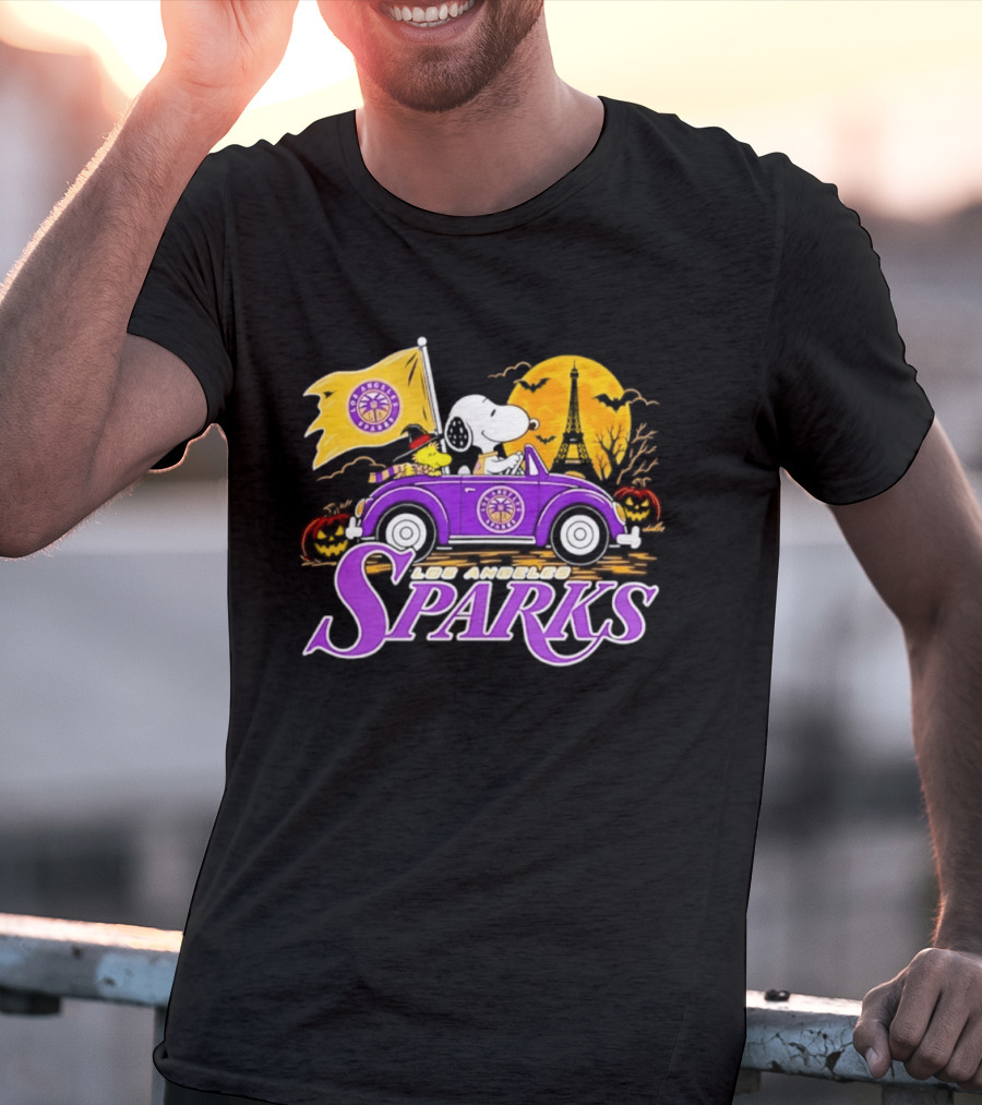 Snoopy Woodstock Los Angeles Sparks Halloween Pumpkin Car Adventure T-Shirt