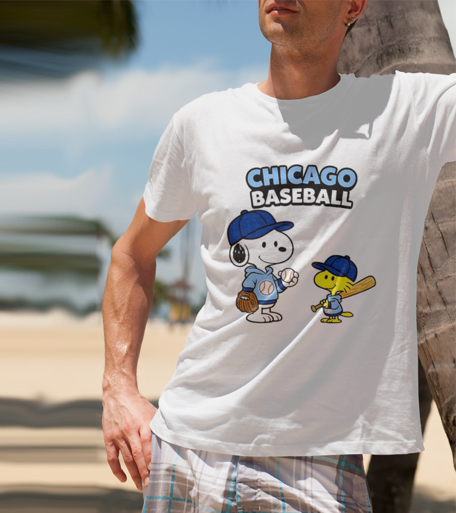 Chicago Cubs Baseball Snoopy Woodstock Peanuts Cartoon MLB T-Shirt