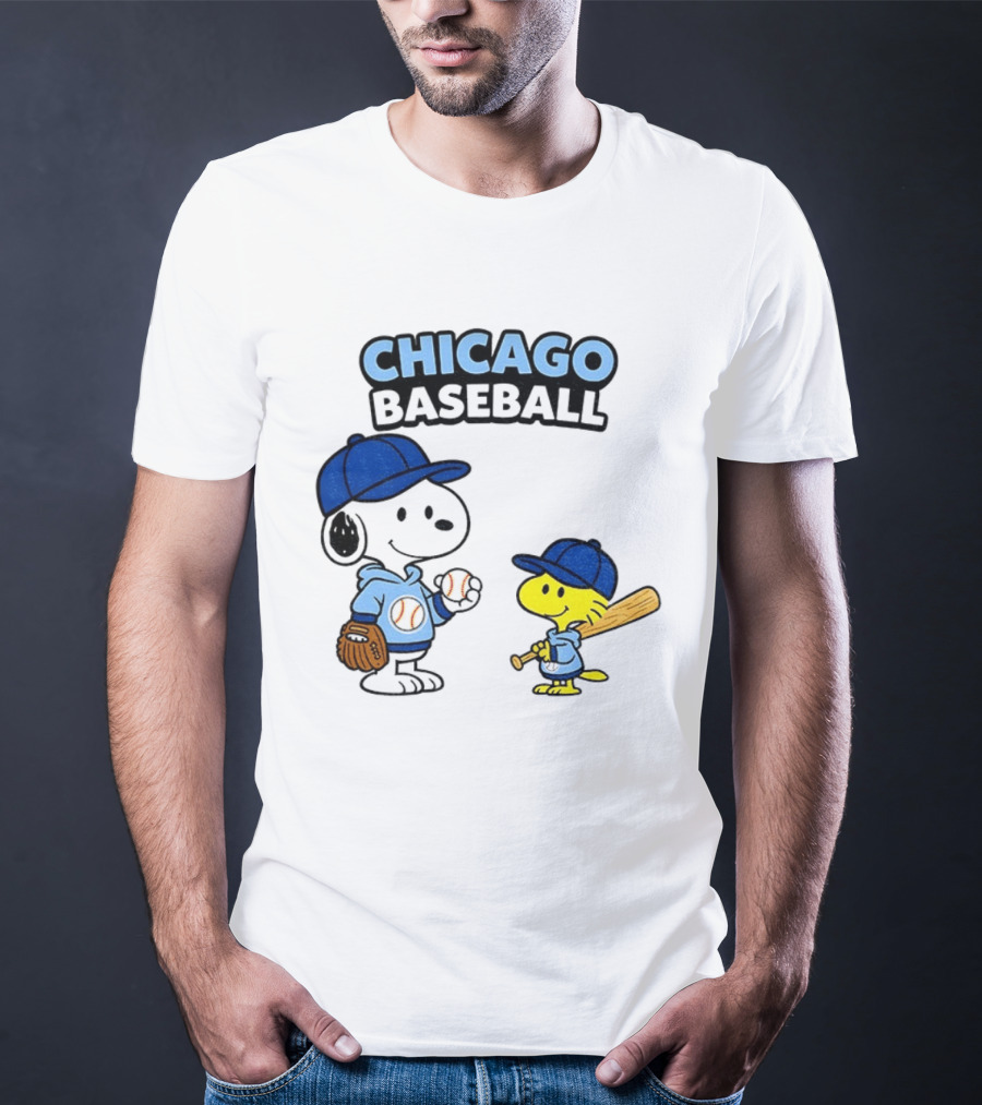 Chicago Cubs Baseball Snoopy Woodstock Peanuts Cartoon MLB T-Shirt