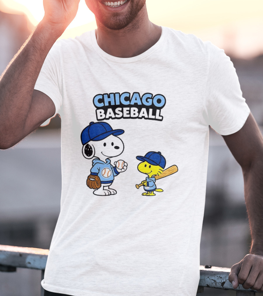 Chicago Cubs Baseball Snoopy Woodstock Peanuts Cartoon MLB T-Shirt