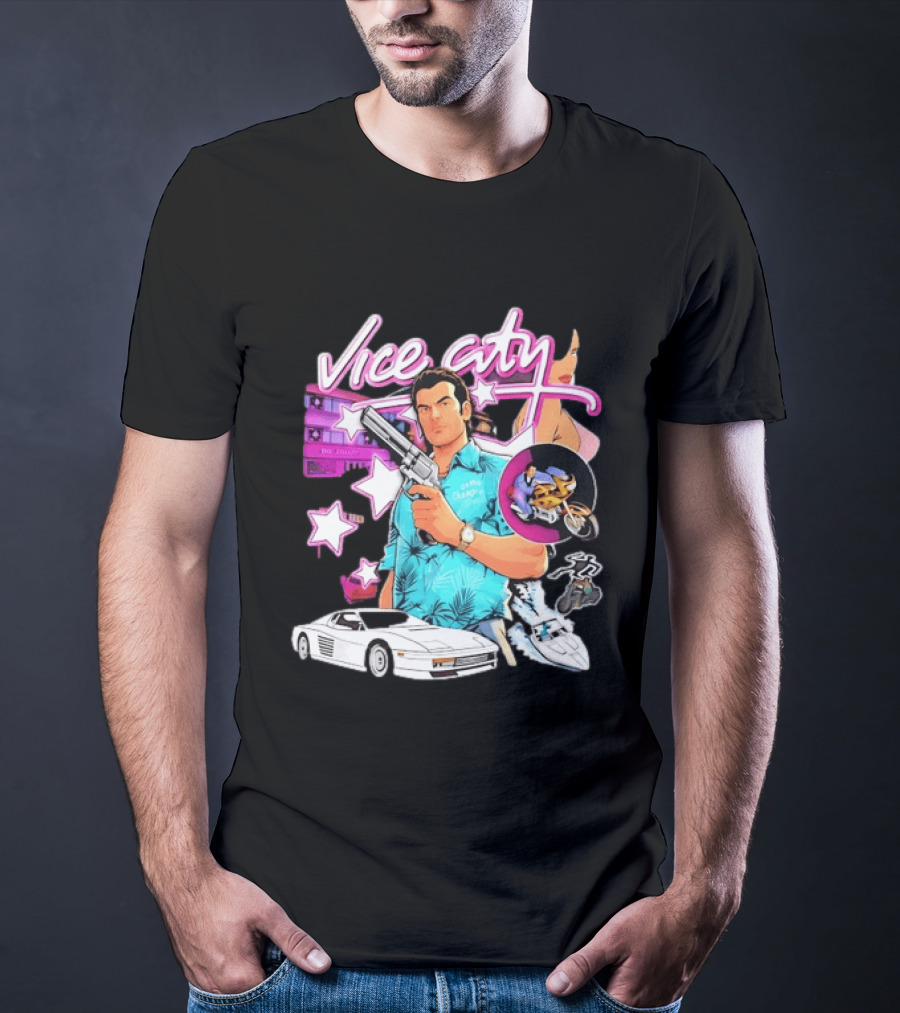 Grand Theft Auto Vice City Tommy Vercetti Retro Neon Style Gaming T-Shirt