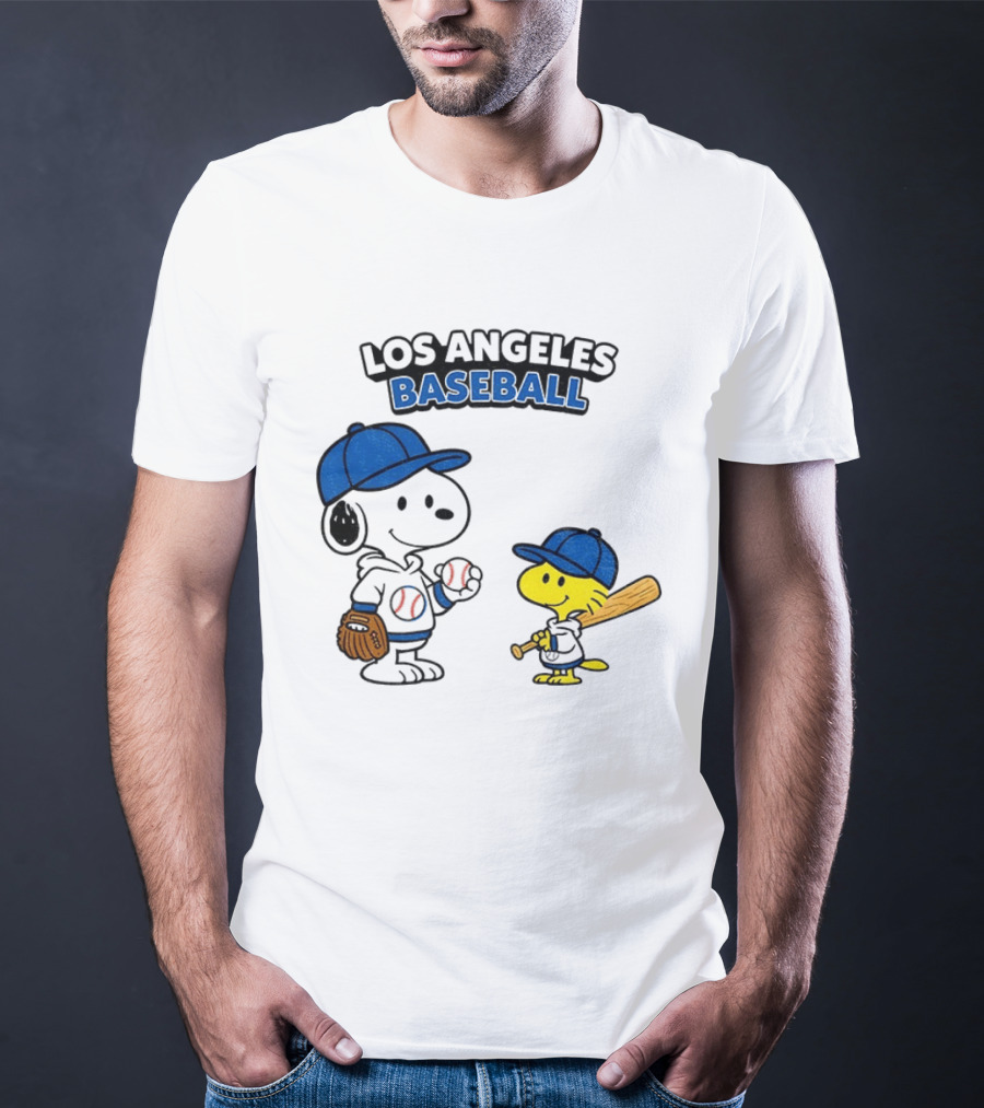 Snoopy Woodstock Los Angeles Baseball Peanuts Cartoon MLB T-Shirt