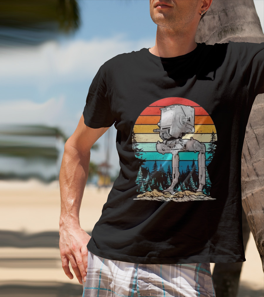 Star Wars AT ST Walker Retro Sunset And Pine Forest Scene T-Shirt