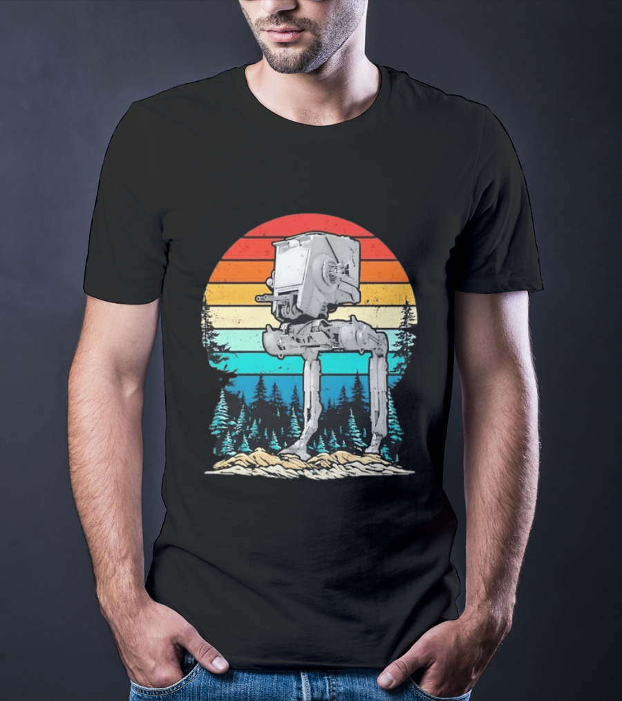 Star Wars AT ST Walker Retro Sunset And Pine Forest Scene T-Shirt