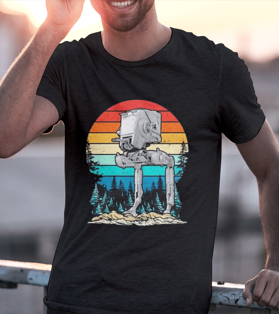 Star Wars AT ST Walker Retro Sunset And Pine Forest Scene T-Shirt