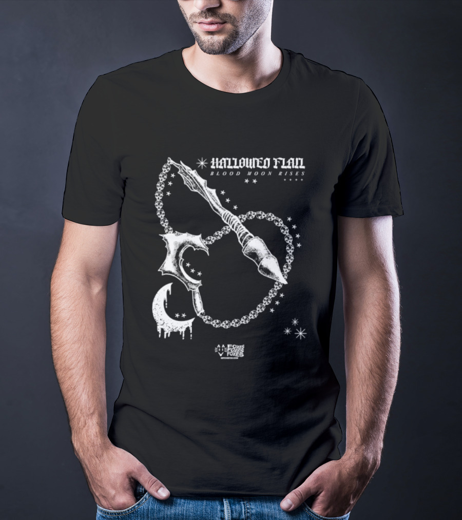 Hallowed Flan Blood Moon Rises Gothic Dark Fantasy Dripping Crescent Stars T-Shirt