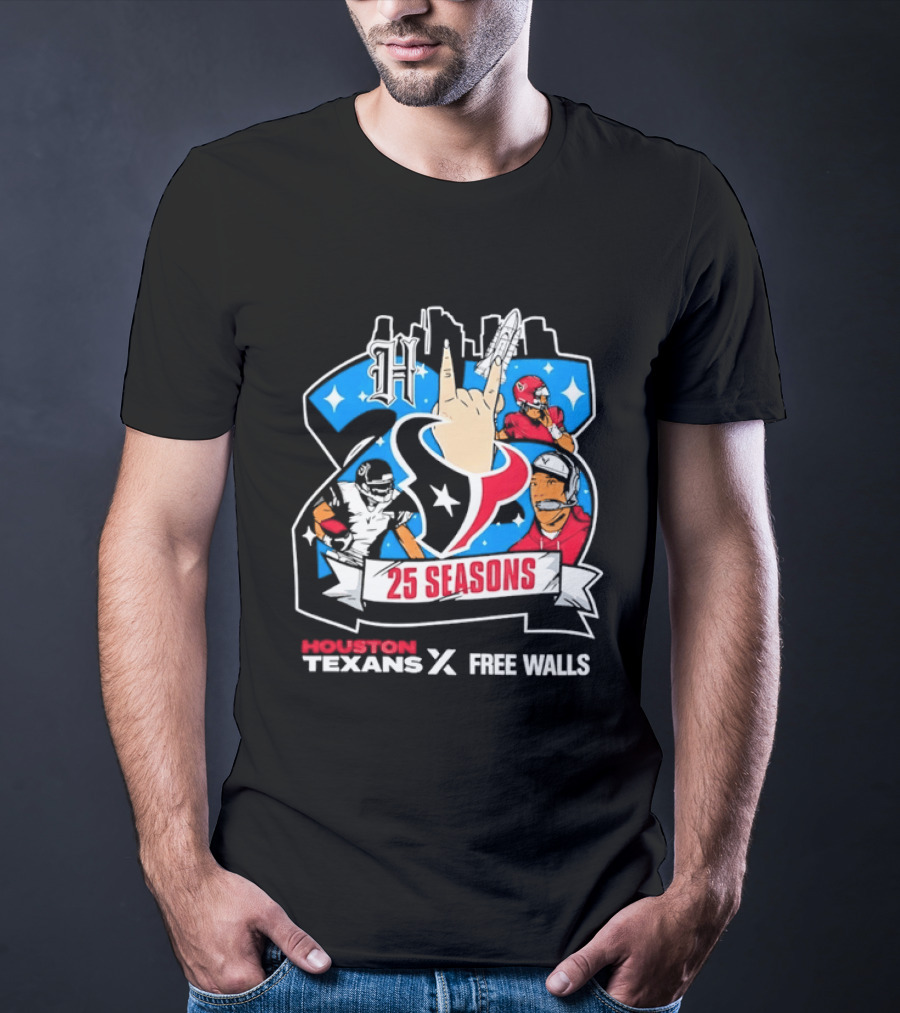 Houston Texans 25 Seasons Collaboration Free Walls Celebration T-Shirt