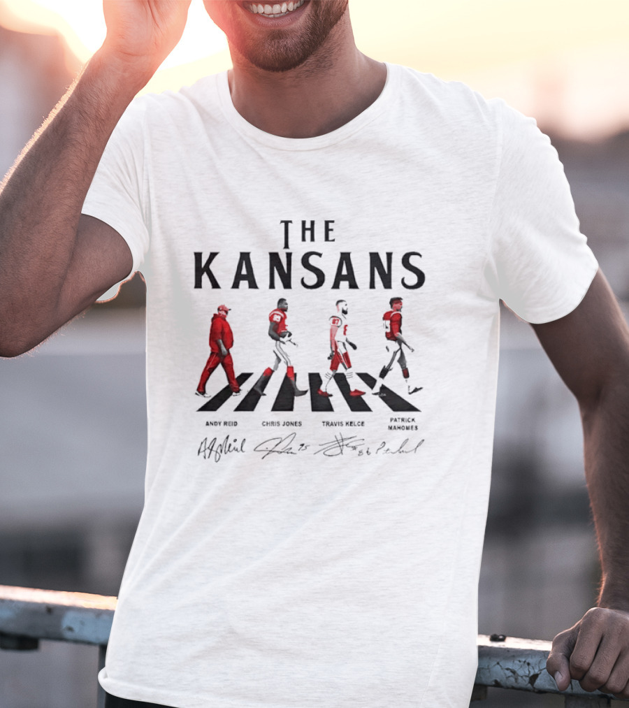 The Kansans Andy Reid Chris Jones Travis Kelce Patrick Mahomes Signatures Abbey Road T-Shirt