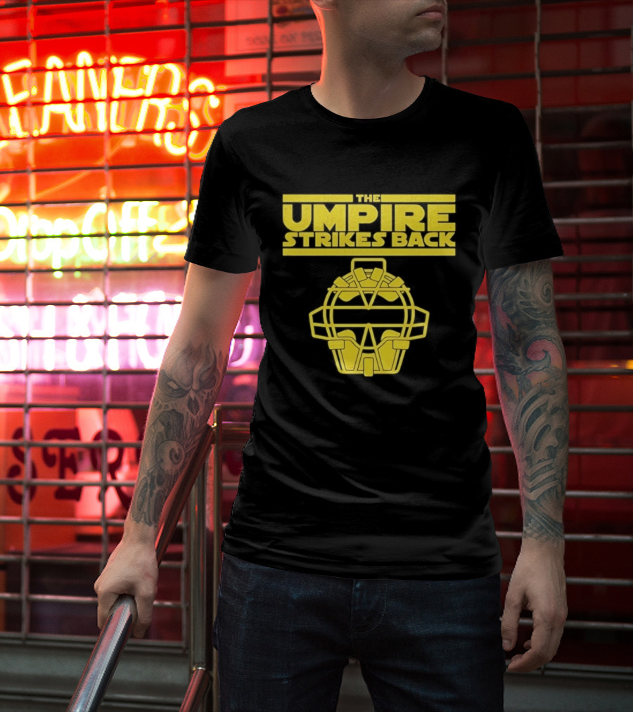 The Umpire Strikes Back Baseball Umpire Mask Retro Yellow T-Shirt