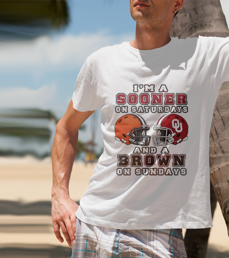 I'm A Sooner On Saturdays And A Brown On Sundays Football Helmets T-Shirt