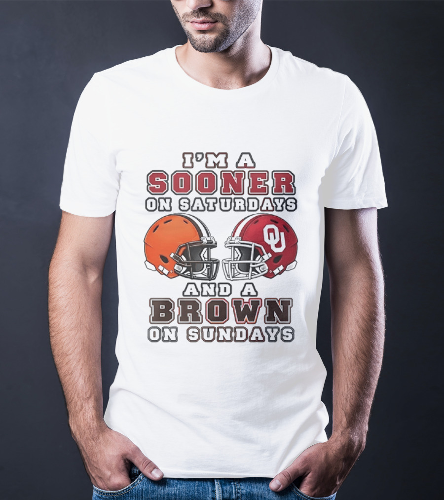 I'm A Sooner On Saturdays And A Brown On Sundays Football Helmets T-Shirt