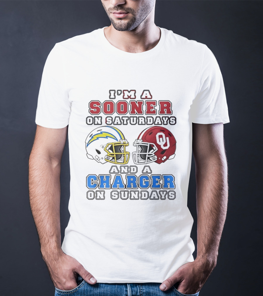 I'm A Sooner On Saturdays And A Charger On Sundays Football Helmets T-Shirt